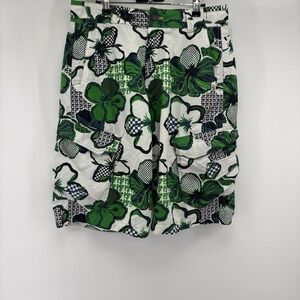 Plugg Board SwimShorts Size 32 Cargo Green, White, Navy Floral Pattern